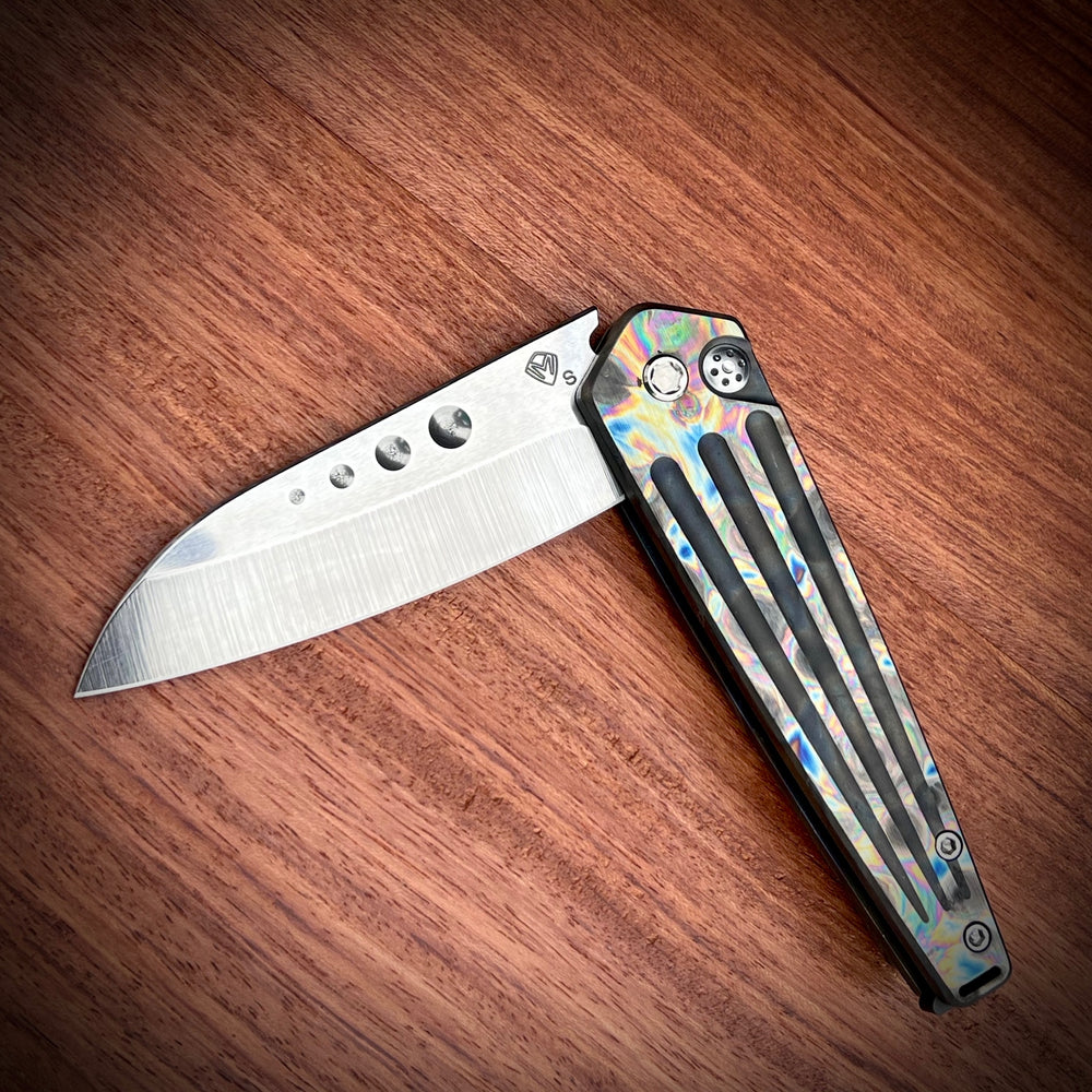 Medford Knife & Tool  - Nosferatu S35VN Tumbled Blade Faced/Flm Handles Std HW Brsh/Flm Clip Black Spacer