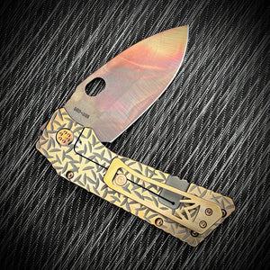 Medford Knife & Tool - TFF-1 - S35VN Vulcan Blade BB Cement w Bronze Highlights "Jasmine Fields" Handles Bronze H BB Cement w Bronze Flats Clip