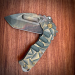 Medford Knive and Tool Praetorian Ti - Praetorian Ti - S35VN Vulcan Tanto Blade, BB/Cement w/Bronze "Stained Glass" Handles Bronze HW Brsh/Brz Clip NP3 Breaer