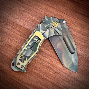 Medford Knive and Tool Praetorian Ti - Praetorian Ti - S35VN Vulcan Tanto Blade, BB/Cement w/Bronze "Stained Glass" Handles Bronze HW Brsh/Brz Clip NP3 Breaer