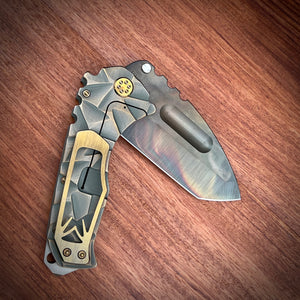 Medford Knive and Tool Praetorian Ti - Praetorian Ti - S35VN Vulcan Tanto Blade, BB/Cement w/Bronze "Stained Glass" Handles Bronze HW Brsh/Brz Clip NP3 Breaer
