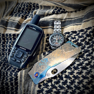Medford Knife & Tool - TSH Topo Series TFF-1 - S35VN Tumbled Blade Tumbled "Pearl Harbor" Handles Flamed HW Clip