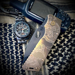 Medford Knife & Tool - TSH Topo Series The North Rim - TFF-1 - S35VN PVD "Long/Lat" Blade Bronze Handles Faced Bronze Flats PVD Clip