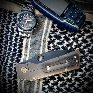 Medford Knife & Tool - TSH Topo Series The North Rim - TFF-1 - S35VN PVD "Long/Lat" Blade Bronze Handles Faced Bronze Flats PVD Clip