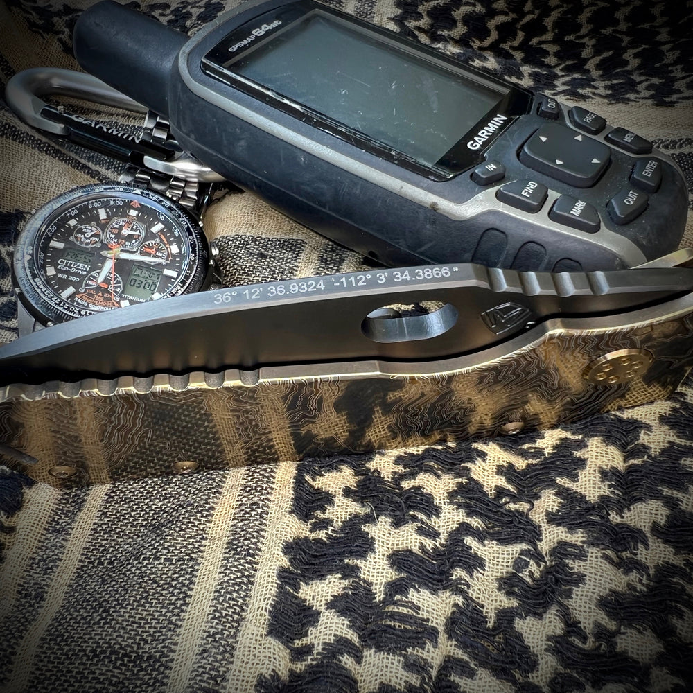 Medford Knife & Tool - TSH Topo Series The North Rim - TFF-1 - S35VN PVD "Long/Lat" Blade Bronze Handles Faced Bronze Flats PVD Clip