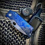 Medford Knife & Tool - TSH Topo Series TFF-1 - S35VN Tumbled "Long/Lat" Blade Blue "Denali" Handles Std HW Blue Clip w Silver Flats