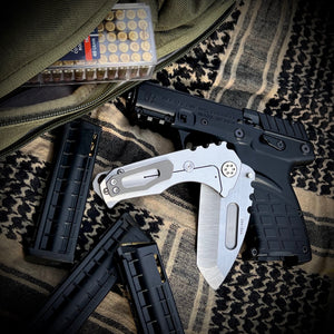 Medford Knife & Tool - Genesis T -S35VN Satin Tanto Blade BB/Silver Flats Handles Brsh/Std HW BB Clip NP3 Breaker