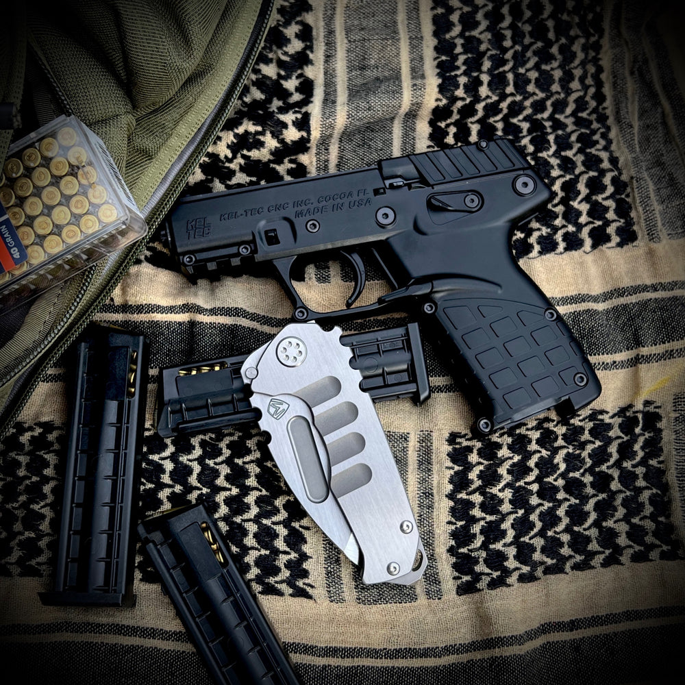 Medford Knife & Tool - Genesis T -S35VN Satin Tanto Blade BB/Silver Flats Handles Brsh/Std HW BB Clip NP3 Breaker