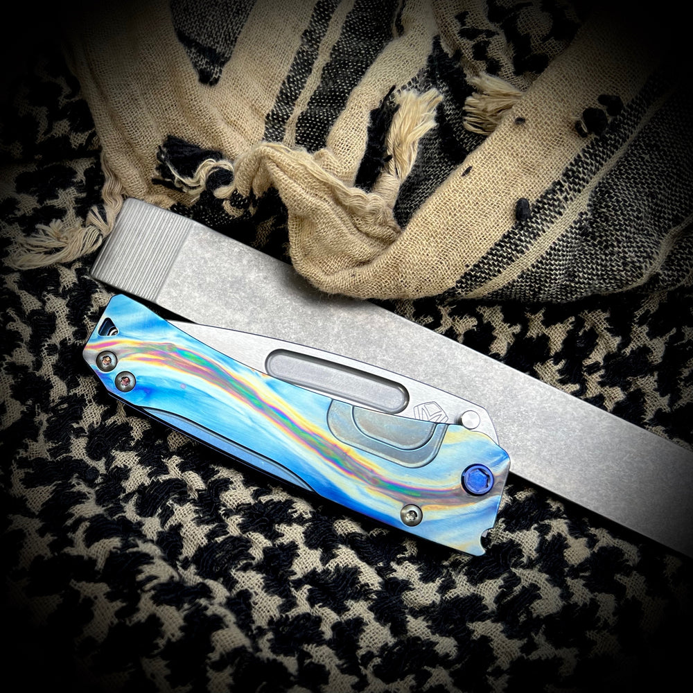 Medford Knife & Tool - Slim Midi - MagnaCut Tumbled Tanto  Blade, Faced/Flm "Wave" Handle  Blue w/Brsh Silver Flats Spring Blue HW/Clip