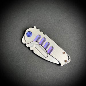 Medford Knife & Tool - Genesis T - S35VN Satin Tanto Blade Vio w/Faced Silver Flats Handles Violet HW Brsh/Vio Clip NP3 Breaker