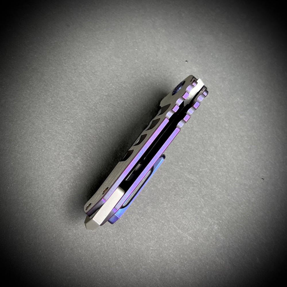 Medford Knife & Tool - Genesis T - S35VN Satin Tanto Blade Vio w/Faced Silver Flats Handles Violet HW Brsh/Vio Clip NP3 Breaker