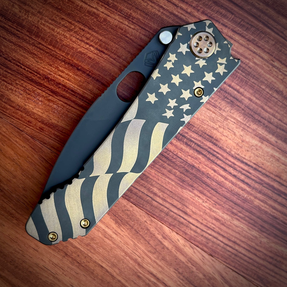 Medford Knife & Tool - 187 D2 PVD Blade PVD Flag Bronze HW PVD w//Brz Pin Clip