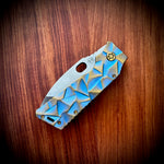 Medford Knife & Tool TFF-1 Fat Daddy - S35VN Tumbled Blade Blue w/Bronze Flats Stained Glass Handle Bronze Hw Brsh/Brz Clip