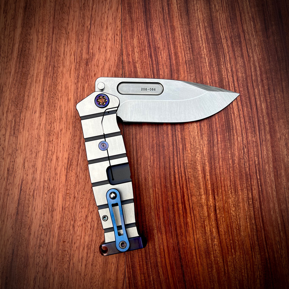 Medford USMC Fighter Flipper - S35VN Tumbled Blade BB/Blue w/Faced Silver Flats Handles Flm HW Brsh/ Blue Clip Brsh/Flm Pommel
