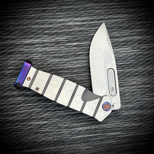 Medford USMC Fighter Flipper - S35VN Tumbled Blade BB/Blue w/Faced Silver Flats Handles Flm HW Brsh/ Blue Clip Brsh/Flm Pommel