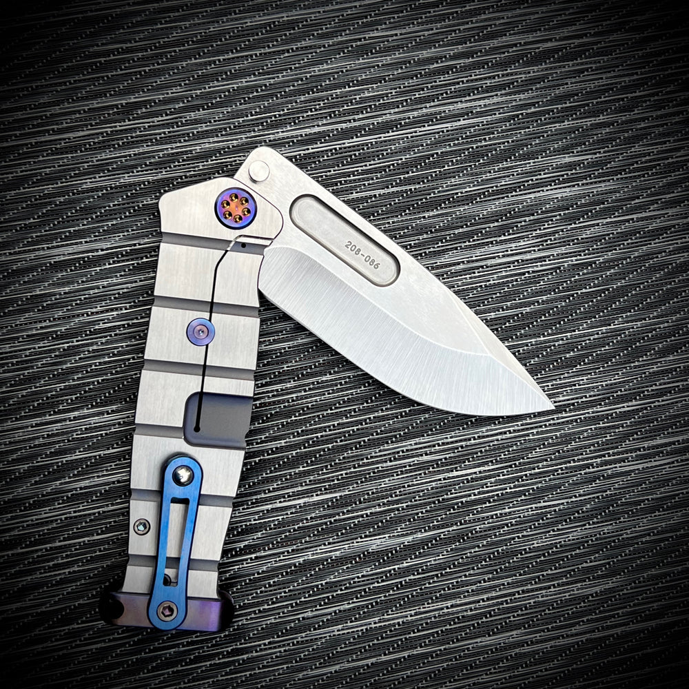 Medford USMC Fighter Flipper - S35VN Tumbled Blade BB/Blue w/Faced Silver Flats Handles Flm HW Brsh/ Blue Clip Brsh/Flm Pommel