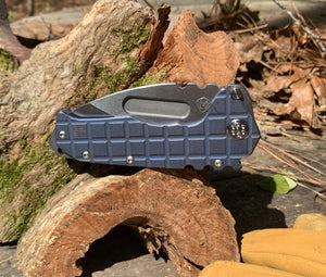 Medford Praetorian T S35VN Drop Point Two Toned Blue Tumbled Monkey Edge Frag Pattern