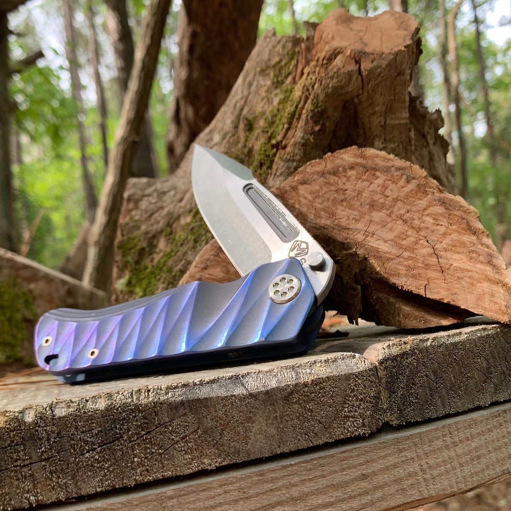 Medford Proxima - S35VN Blade Steel Tumbled Blade Finish Standard Grind Blue Anodized "Lightning" Handles Standard Hardware  Clip