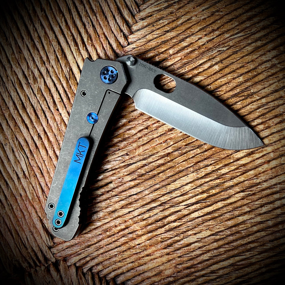 Medford Knife & Tool 187 DP -  D2 Tumbled Blade Tumbled Handles Blue HW/Clip