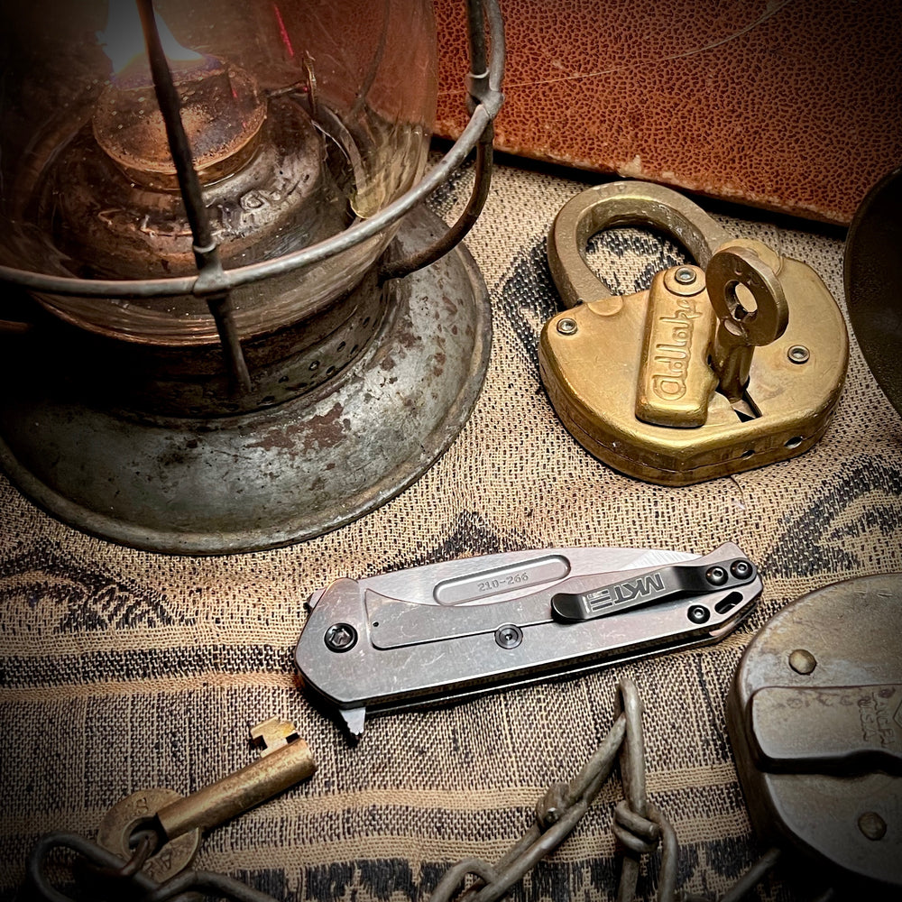 Medford Knife & Tool - Praetorian Slim Flipper - S45VN Tumbled DP Blade Tumbled Handle PVD HW Clip