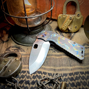 Medford Knife & Tool - TFF-1 - S45VN Tumbled Blade Tumbled Multi Color Bird of Paradise Handles Violet HW Clip