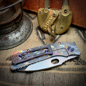 Medford Knife & Tool - TFF-1 - S45VN Tumbled Blade Tumbled Multi Color Bird of Paradise Handles Violet HW Clip