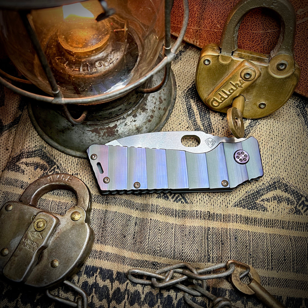 Medford Knife & Tool - TFF-1 - S45VN Tumbled Blade BB/Cement w/Brsh/Vio Armadillo Handles Violet HW Brsh/Vio Clip