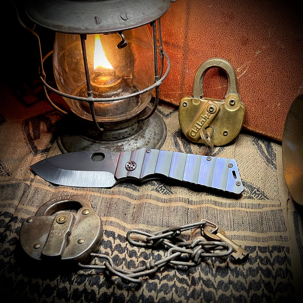 Medford Knife & Tool - TFF-1 - S45VN Tumbled Blade BB/Cement w/Brsh/Vio Armadillo Handles Violet HW Brsh/Vio Clip