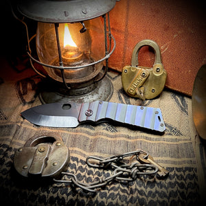 Medford Knife & Tool - TFF-1 - S45VN Tumbled Blade BB/Cement w/Brsh/Vio Armadillo Handles Violet HW Brsh/Vio Clip
