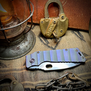 Medford Knife & Tool - TFF-1 - S45VN Tumbled Blade BB/Cement w/Brsh/Vio Armadillo Handles Violet HW Brsh/Vio Clip