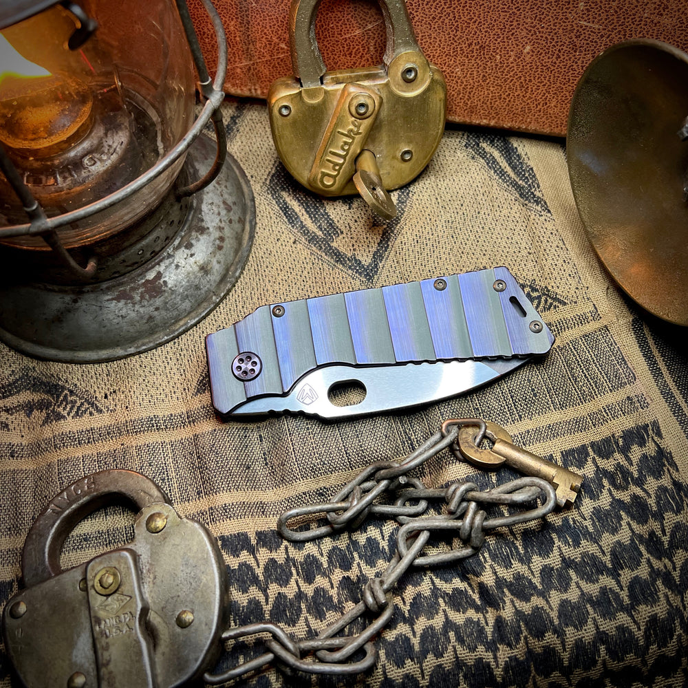 Medford Knife & Tool - TFF-1 - S45VN Tumbled Blade BB/Cement w/Brsh/Vio Armadillo Handles Violet HW Brsh/Vio Clip