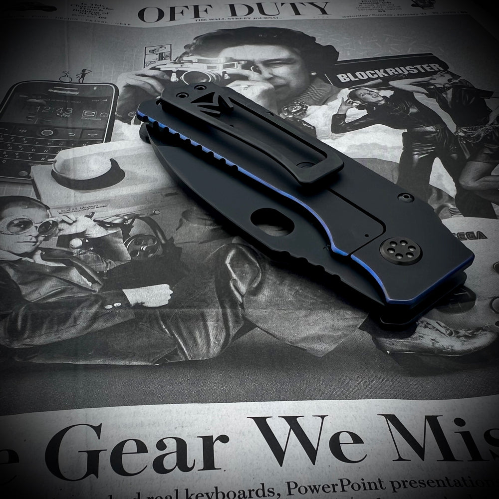 Medford Knife & Tool - TFF-1 - S45VN PVD Blade PVD w/Blue Pinstriped Handles PVD HW/Clip