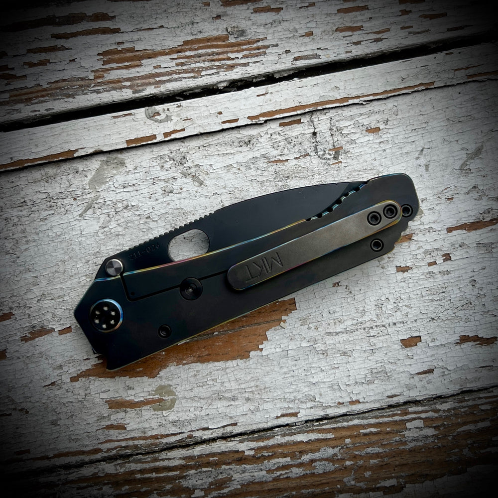 Medford Knife & Tool 187 DP - 2 Tumbled Blade PVD w/Pin Flamed Ano Perimeter Handles HW & Clip