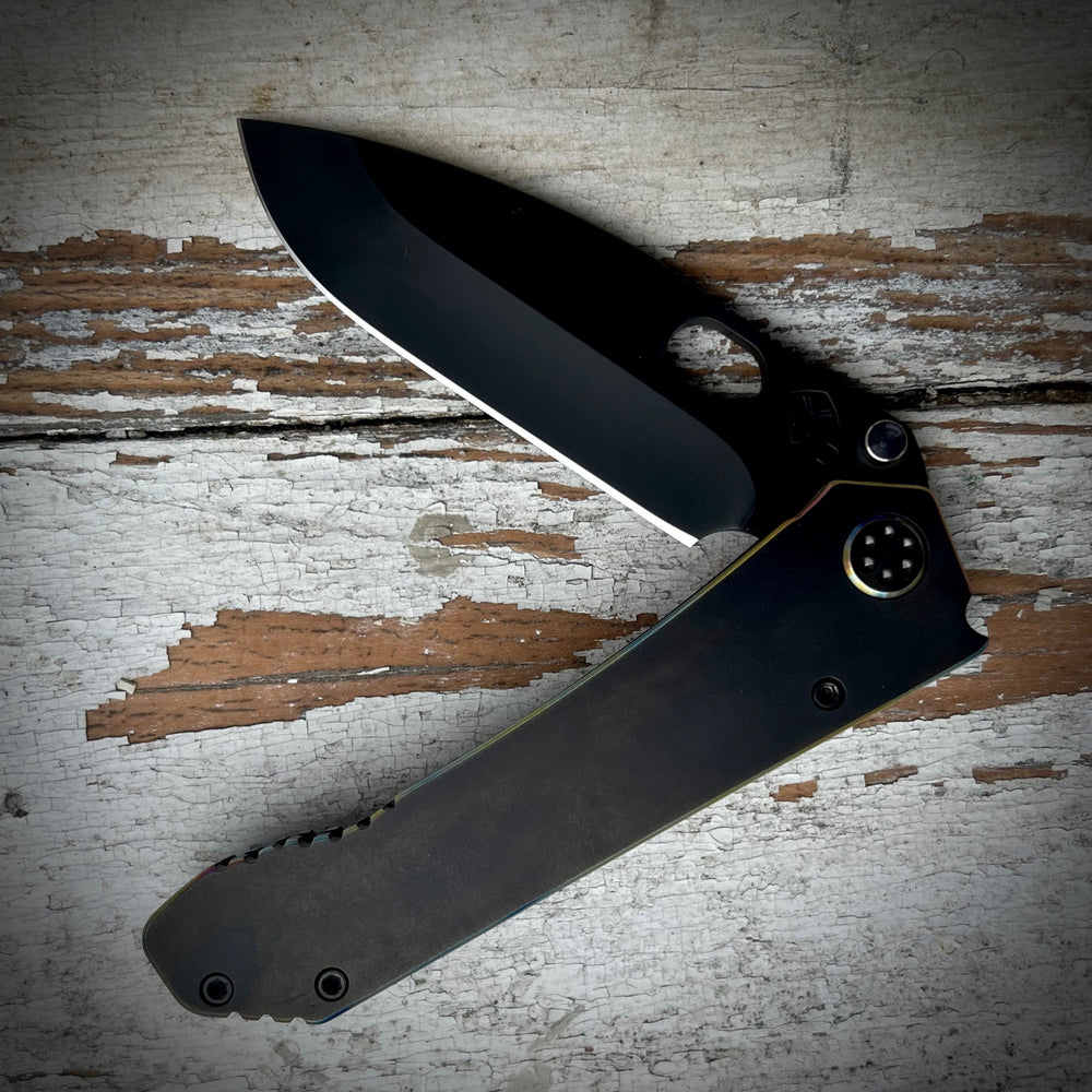 Medford Knife & Tool 187 DP - 2 Tumbled Blade PVD w/Pin Flamed Ano Perimeter Handles HW & Clip