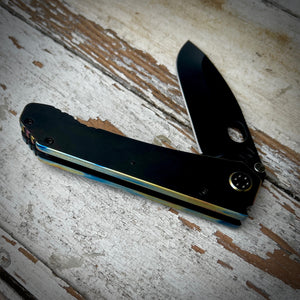 Medford Knife & Tool 187 DP - 2 Tumbled Blade PVD w/Pin Flamed Ano Perimeter Handles HW & Clip