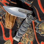 Medford USMC Fighter Flipper - S35VN Blade Steel Tumbled Blade Finish Standard Grind Faced/Flamed Handle Tumbled Lock Side Standard Hardware Flamed Clip Tumbled Pommel