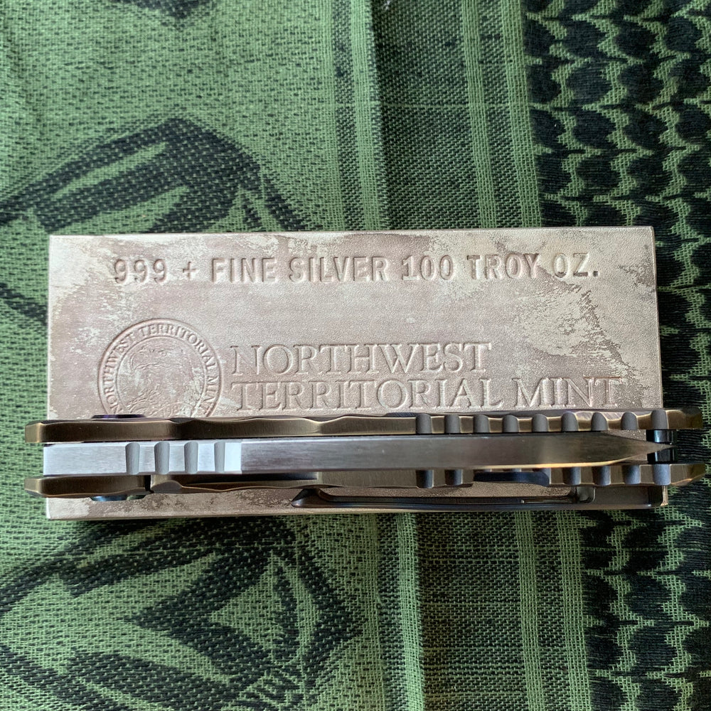 Medford TFF-1 FD - S35VN Blade Steel Tumbled Blade Finish Standard Grind Silver/Bronze/Blue Large Reticulated Sculpted Handles Standard Hardware Flamed and Faced Clip