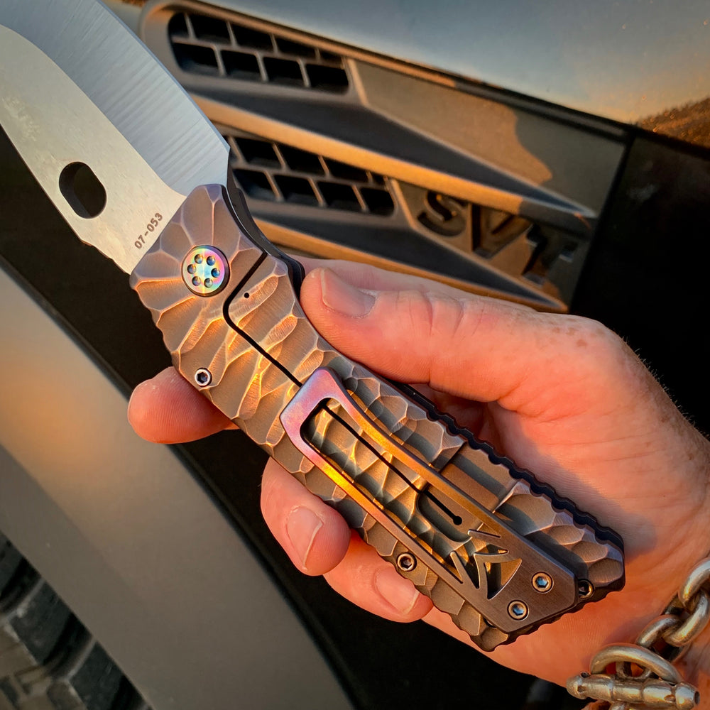 Medford TFF-1 FD - S35VN Tumbled Blade "Predator" Handles Flamed Hardware Brushed/Flamed Clip