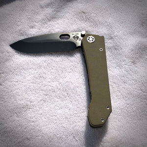 Medford Knife & Tool 187 DP - D2 Blade Steel PVD Blade Finish Standard Grind OD Green G10 Handle Tumbled Spring Standard Hardware Standard Clip