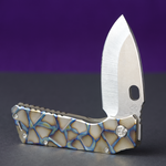 Medford TFF-1 FD - S35VN Tumbled Blade Brushed Silver/Bronze/Blue Large Reticulated Sculpted Handles Standard Hardware Faced/Flamed Clip