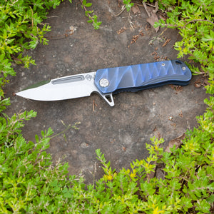 Medford Proxima - S35VN Blade Steel Tumbled Blade Finish Standard Grind Blue Anodized "Lightning" Handles Standard Hardware  Clip