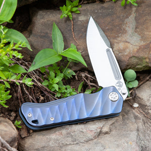 Medford Proxima - S35VN Blade Steel Tumbled Blade Finish Standard Grind Blue Anodized "Lightning" Handles Standard Hardware  Clip