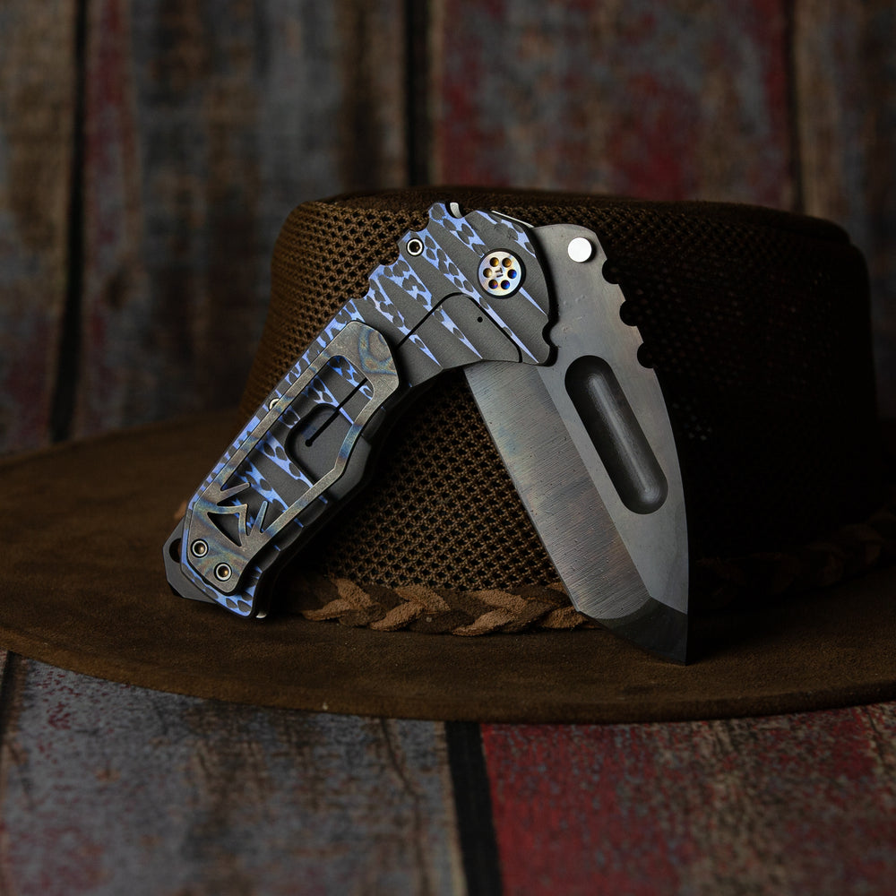 Medford Praetorian Ti S35VN Vulcan Blade Finish Tanto Grind ANO MD Handle ANO MD Spring Ti Flamed Hardware