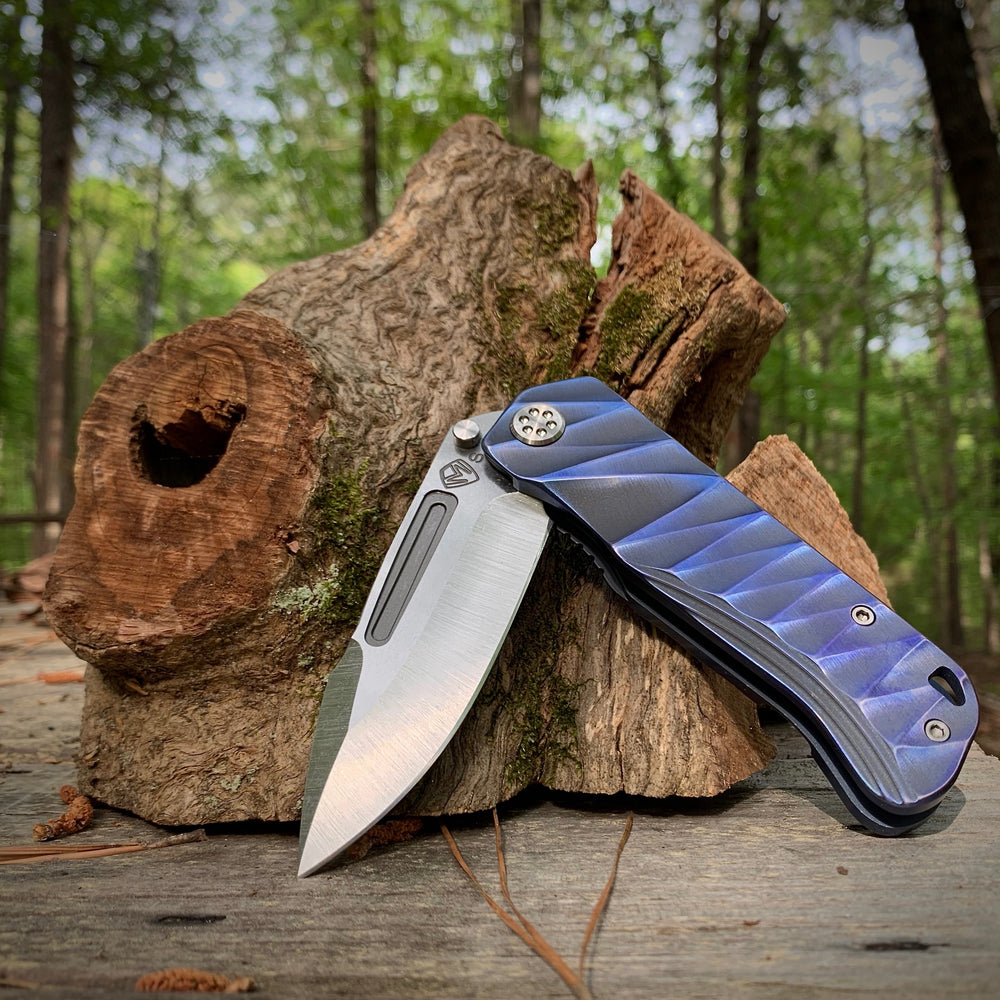 Medford Proxima - S35VN Blade Steel Tumbled Blade Finish Standard Grind Blue Anodized "Lightning" Handles Standard Hardware  Clip