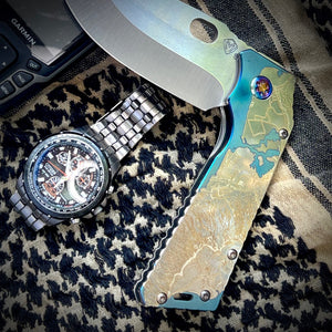Medford Knife & Tool - TSH Topo Series TFF-1 - S35VN Tumbled Blade Tumbled "Pearl Harbor" Handles Flamed HW Clip