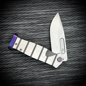 Medford USMC Fighter Flipper - S35VN Tumbled Blade BB/Blue w/Faced Silver Flats Handles Flm HW Brsh/ Blue Clip Brsh/Flm Pommel