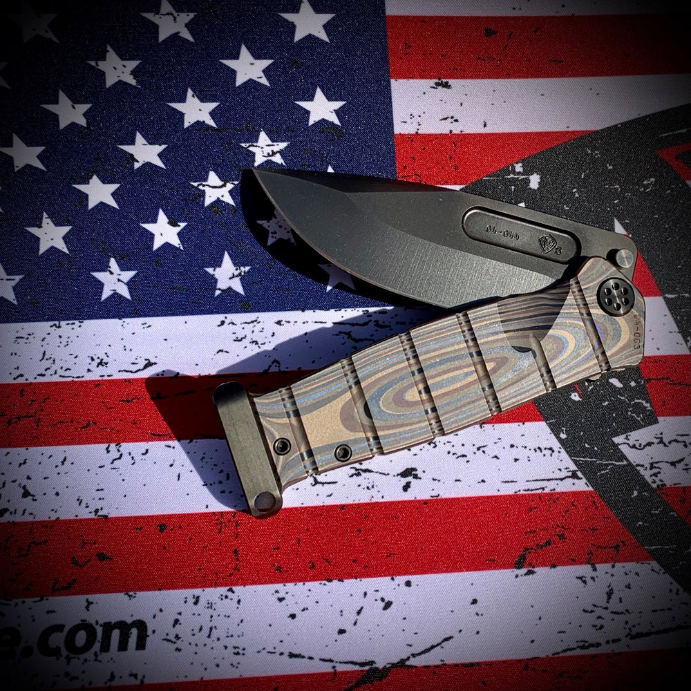 Medford USMC Fighter Flipper - S35VN PVD Blade Steel  Bronze Anodized Multi-Layered G10 Laser Engraved Handles Ti Hardware Clip Pommel