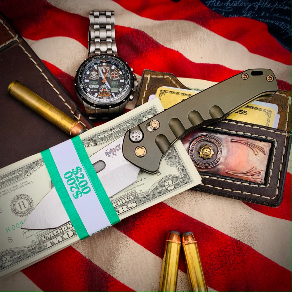 Medford Swift Auto - S35VN Tumbled Tanto Blade Yellow Handles Bronze HW/Clip