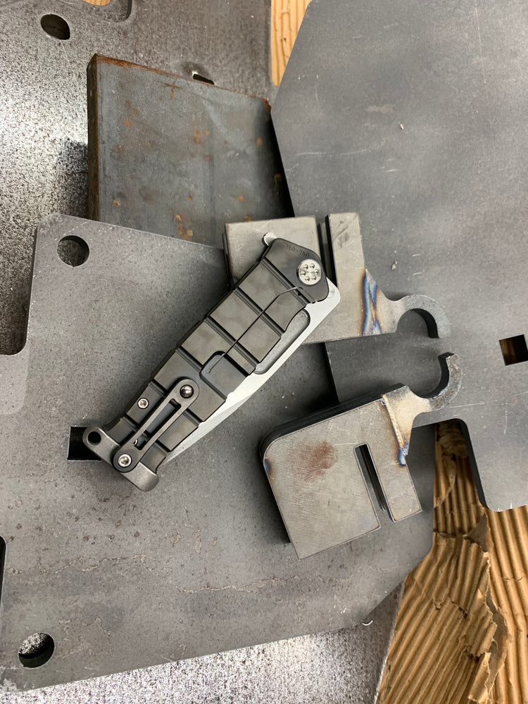 Medford USMC Fighter Flipper S35VN Blade Steel Tumbled Blade Finish Standard Grind PVD Handle PVD Lock Side  Standard Hardware PVD Clip Tumbled Pommel