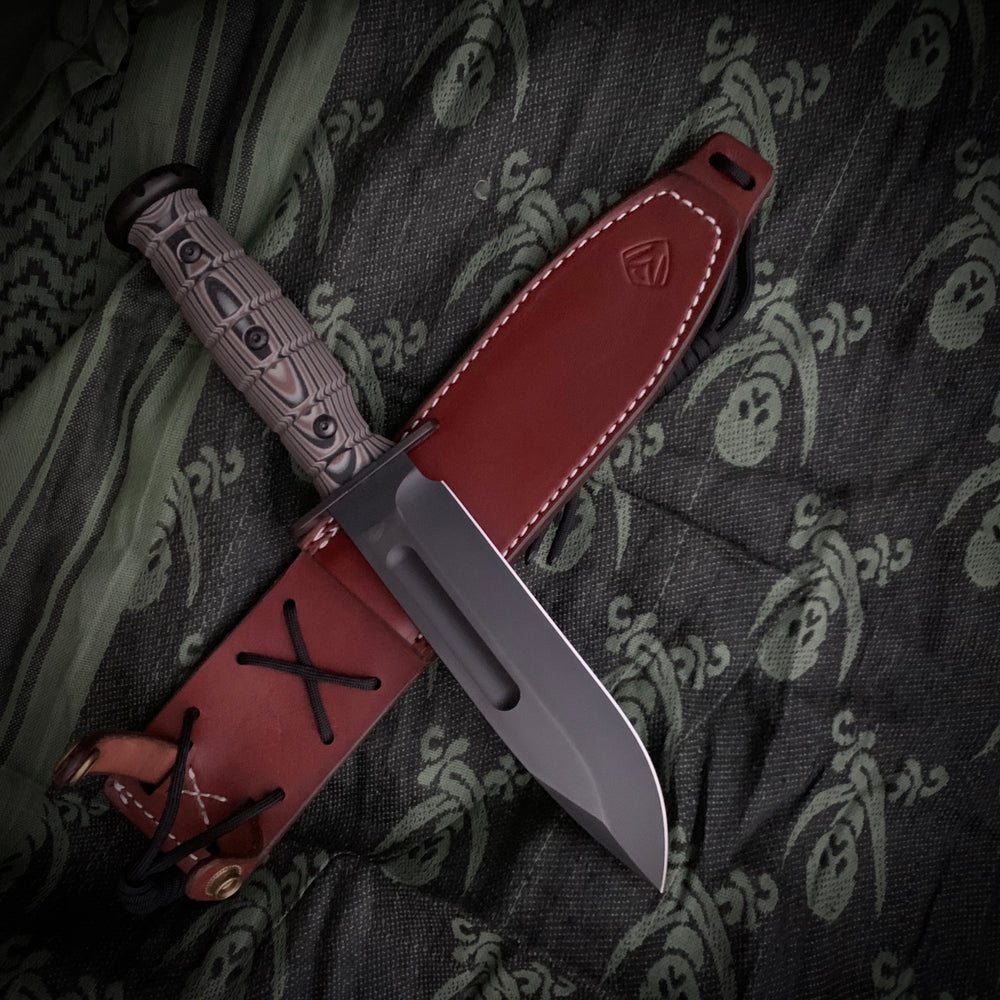 Medford Knife & Tool - USMC Fighter - S35VN PVD Blade Multi-Layered G10 Handle Leather Sheath PVD Hardware